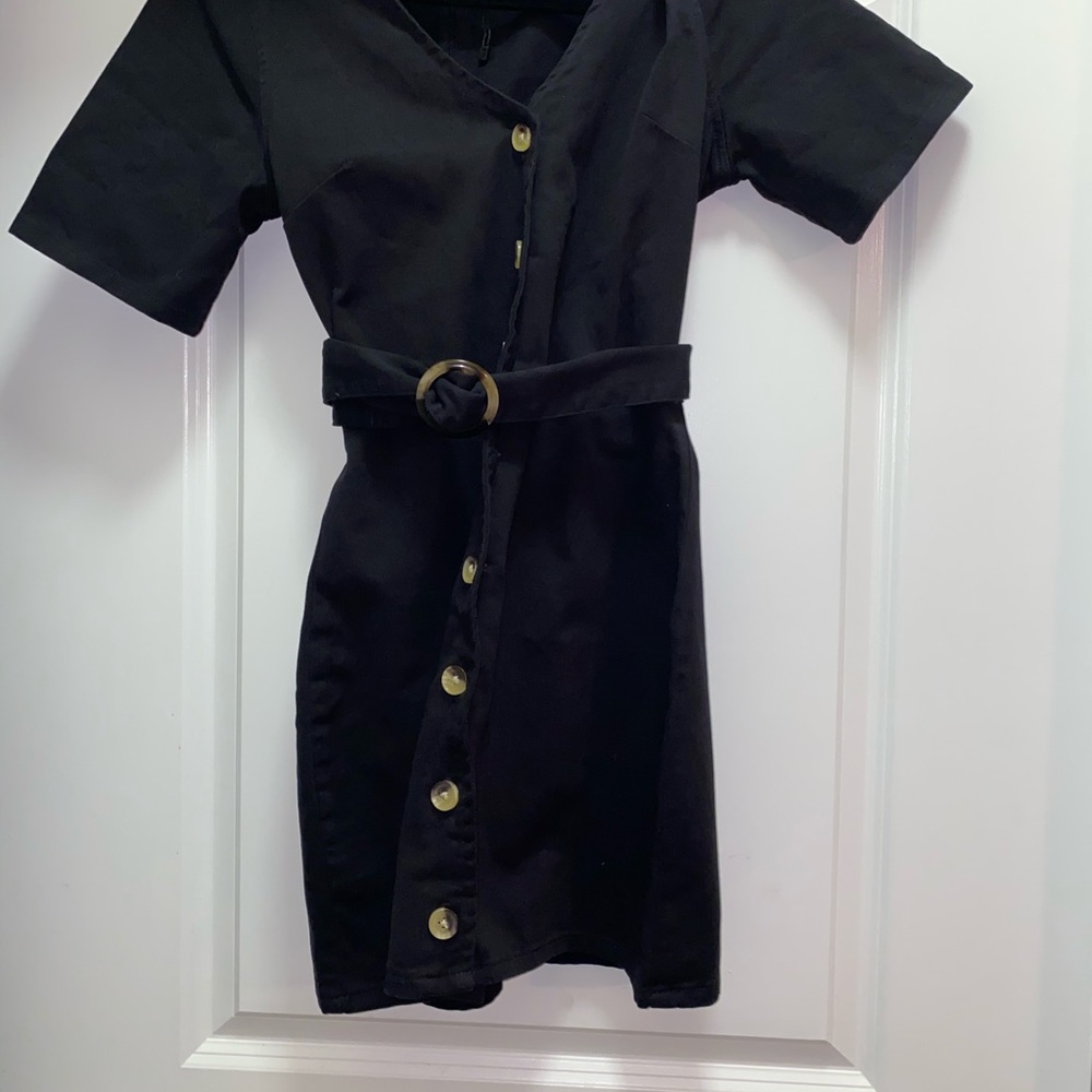 Black buttoned denim dress